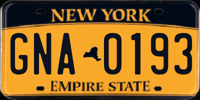 NY license plate GNA0193