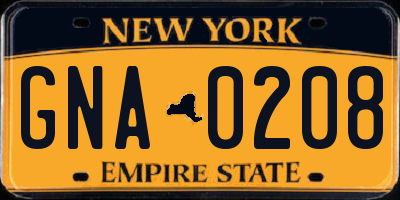 NY license plate GNA0208