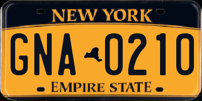 NY license plate GNA0210