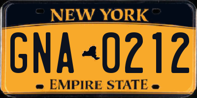 NY license plate GNA0212