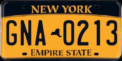 NY license plate GNA0213