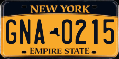 NY license plate GNA0215