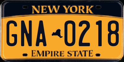NY license plate GNA0218