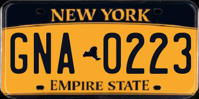 NY license plate GNA0223