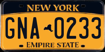 NY license plate GNA0233