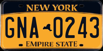 NY license plate GNA0243