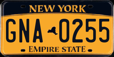 NY license plate GNA0255