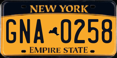 NY license plate GNA0258
