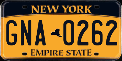 NY license plate GNA0262