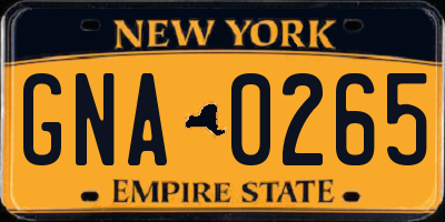 NY license plate GNA0265