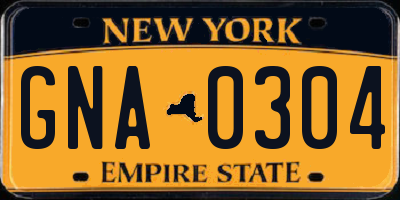 NY license plate GNA0304