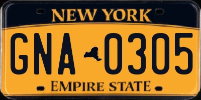 NY license plate GNA0305