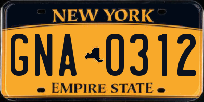 NY license plate GNA0312