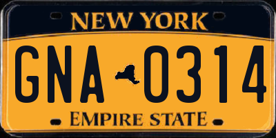 NY license plate GNA0314