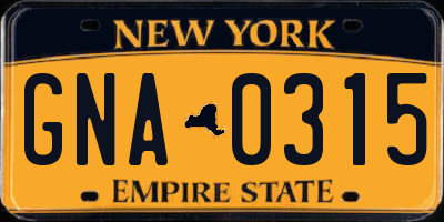 NY license plate GNA0315