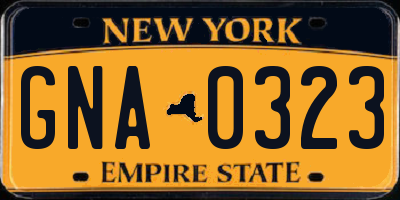 NY license plate GNA0323