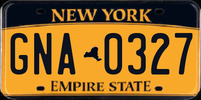 NY license plate GNA0327