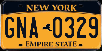 NY license plate GNA0329