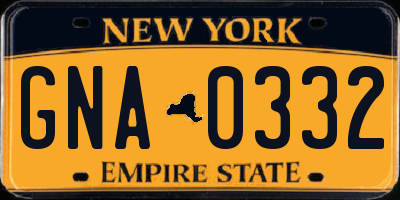 NY license plate GNA0332