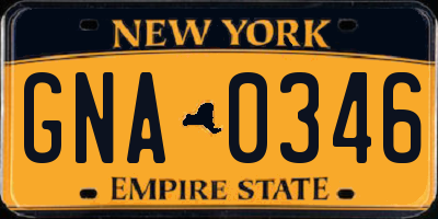 NY license plate GNA0346