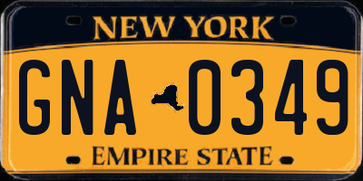 NY license plate GNA0349
