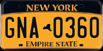 NY license plate GNA0360
