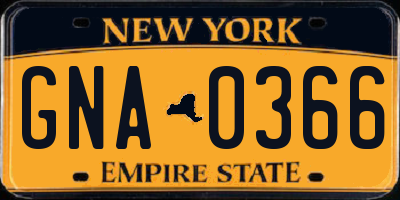 NY license plate GNA0366