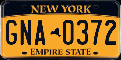 NY license plate GNA0372