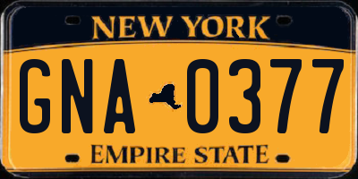 NY license plate GNA0377