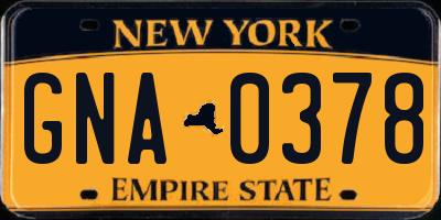 NY license plate GNA0378