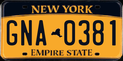 NY license plate GNA0381