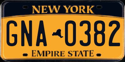 NY license plate GNA0382