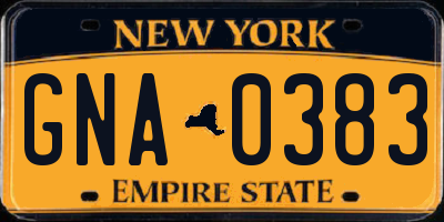 NY license plate GNA0383