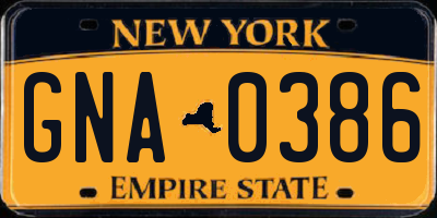 NY license plate GNA0386