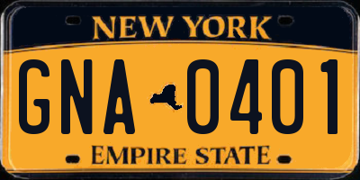 NY license plate GNA0401