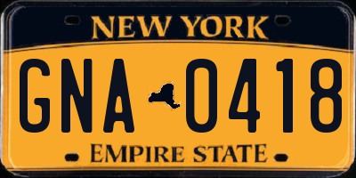 NY license plate GNA0418