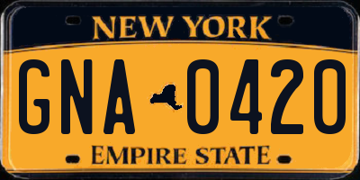 NY license plate GNA0420