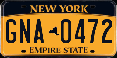 NY license plate GNA0472