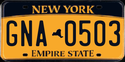 NY license plate GNA0503