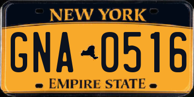 NY license plate GNA0516