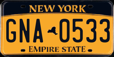 NY license plate GNA0533
