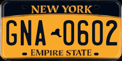 NY license plate GNA0602
