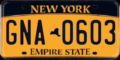 NY license plate GNA0603