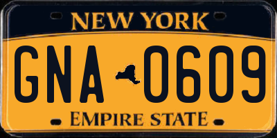 NY license plate GNA0609