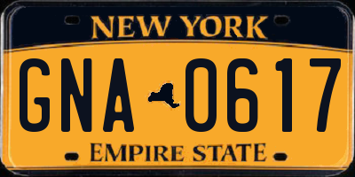 NY license plate GNA0617