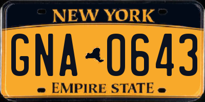 NY license plate GNA0643
