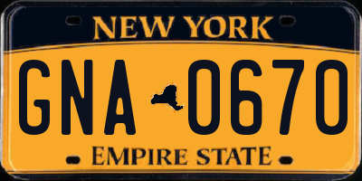 NY license plate GNA0670