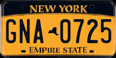 NY license plate GNA0725