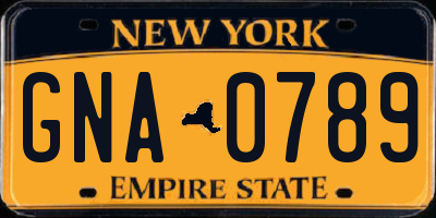 NY license plate GNA0789