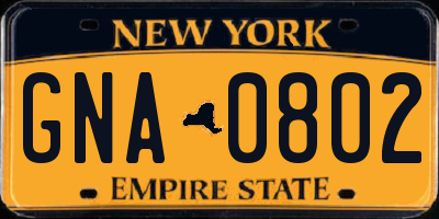 NY license plate GNA0802